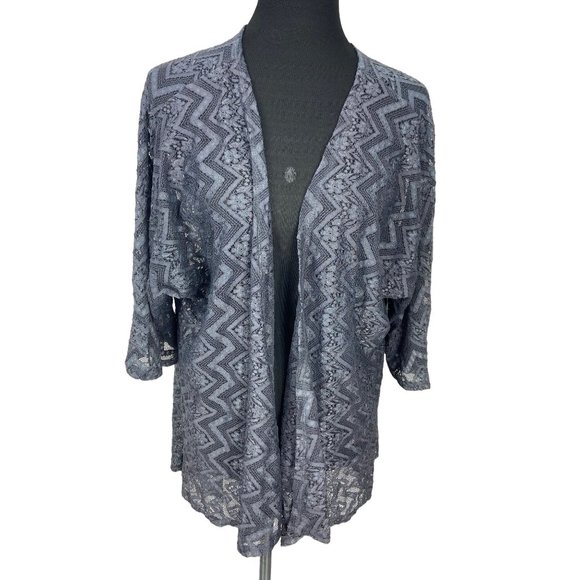Lularoe Lindsay Gray Size Medium Zig Zag See Through Cardigan - Picture 1 of 7